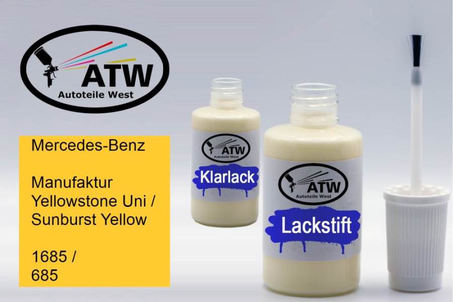 Mercedes-Benz, Manufaktur Yellowstone Uni / Sunburst Yellow, 1685 / 685: 20ml Lackstift + 20ml Klarlack - Set, von ATW Autoteile West.
